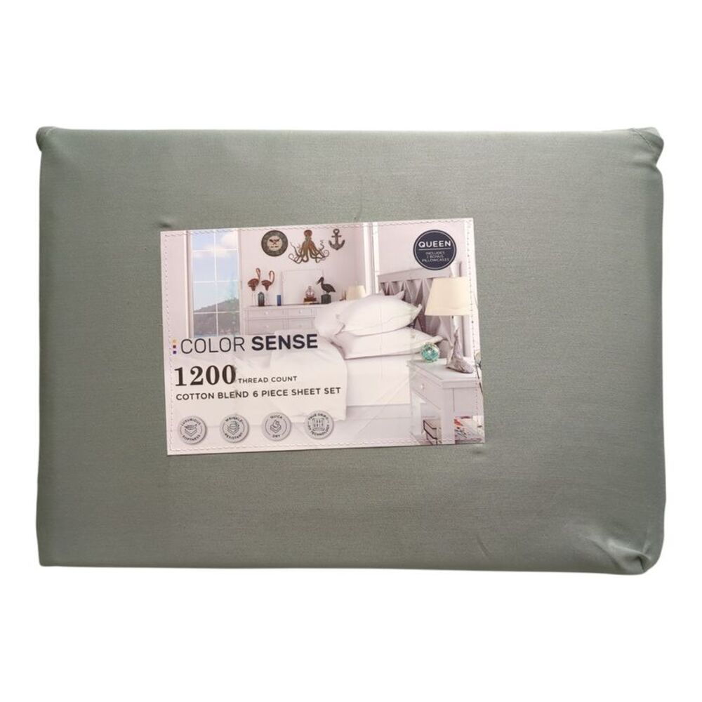 Green River - Color Sense 1200 Thread Count Cotton Blend 6-Piece Sheet Set, Quee